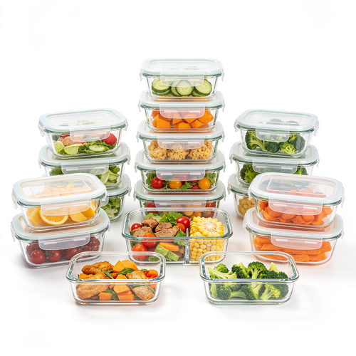 armortechs KICHLY 24-Piece Glass Food Container, 12 Glass Storage Boxes, 12 Transparent Lids, Dishwasher, Freezer and Microwave, BPA-Free