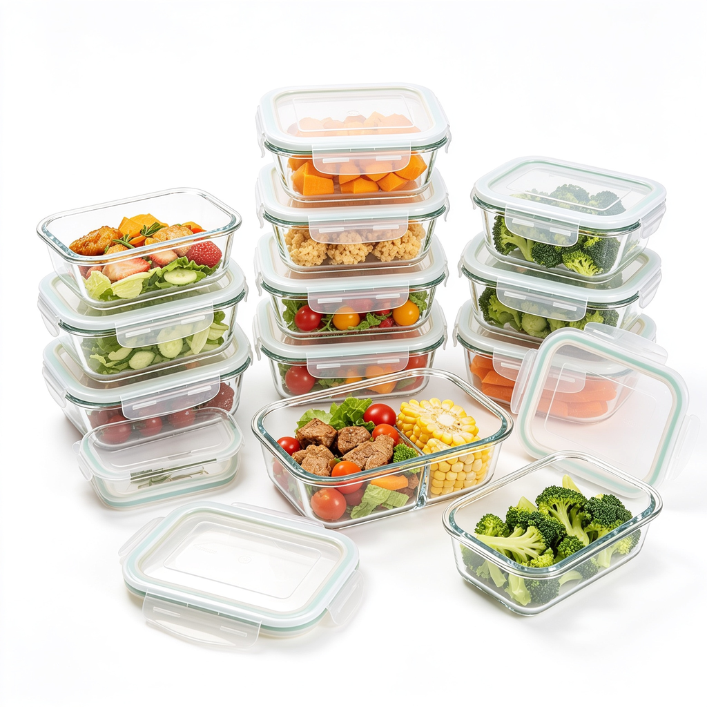 armortechs KICHLY 24-Piece Glass Food Container, 12 Glass Storage Boxes, 12 Transparent Lids, Dishwasher, Freezer and Microwave, BPA-Free
